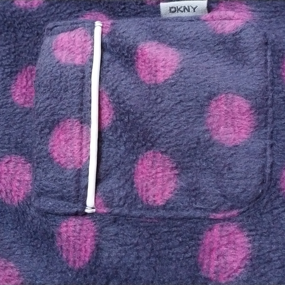🟣DKNY Dark Blue/Purple Polka Dot ALL-FLEECE Pj/Lounge Set XL POCKETS Soft Cozy - Picture 4 of 5